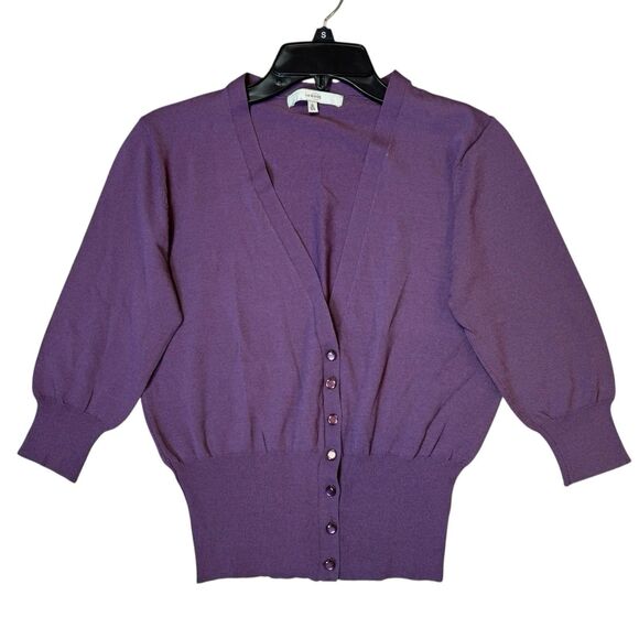 Vintage Y2K Womens Cardigan Bolero Size L Purple Cropped Fitted Preppy Boho - Picture 2 of 6